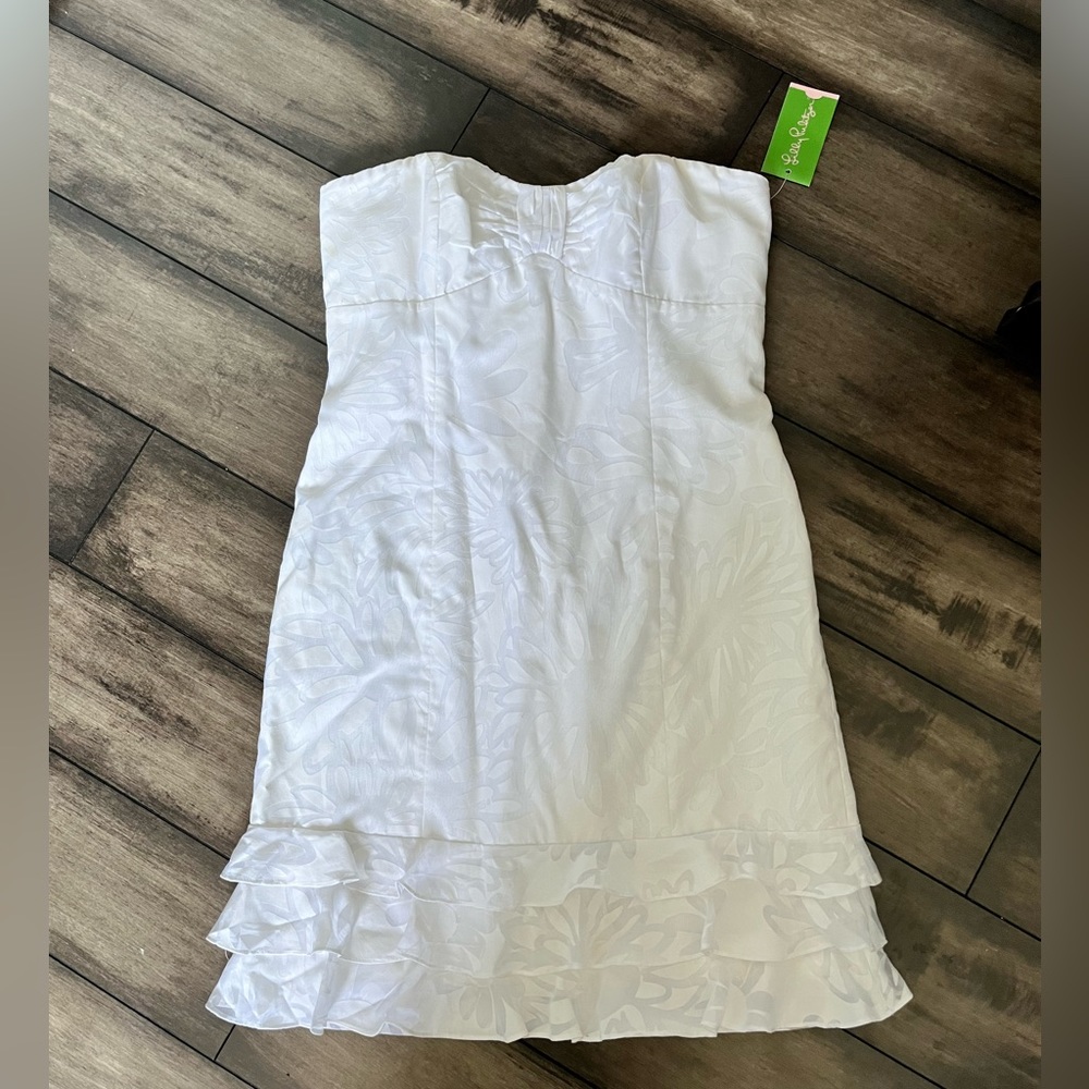 Lilly Pulitzer White Strapless Ruffle-Hem Mini Dress